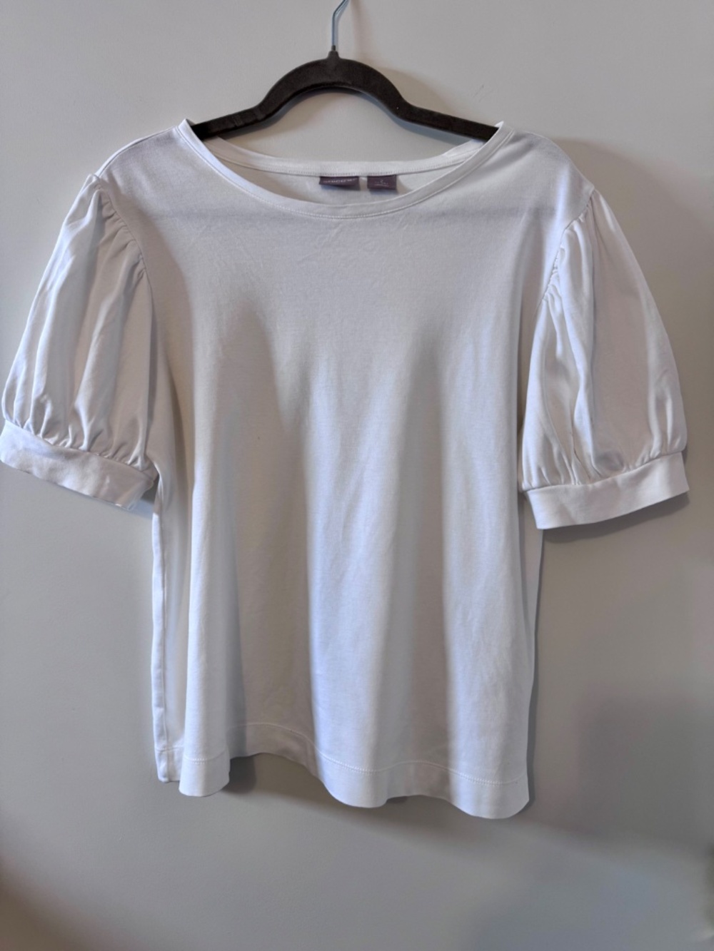 Chico’s Size 2 White Puff Sleeve Knit Top Short Sleeve Stretch Blouse L